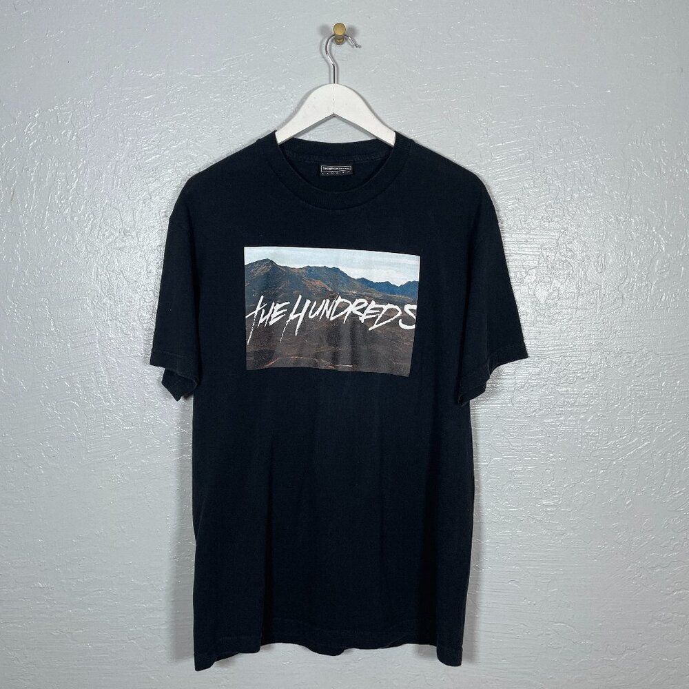 The Hundreds Men L Black Graphic T-Shirt Landscape Print Short Sleeve Crew Neck